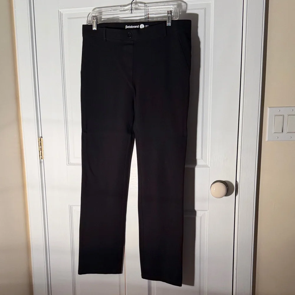 Betabrand Trousers, Classic Black Straight Stretch Yoga Pants - Picture 3 of 6